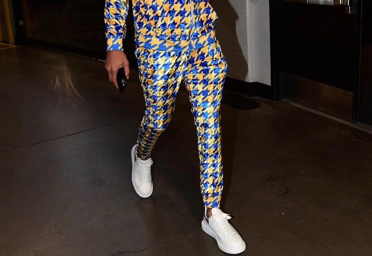 Gold and Blue Houndstooth Jogger