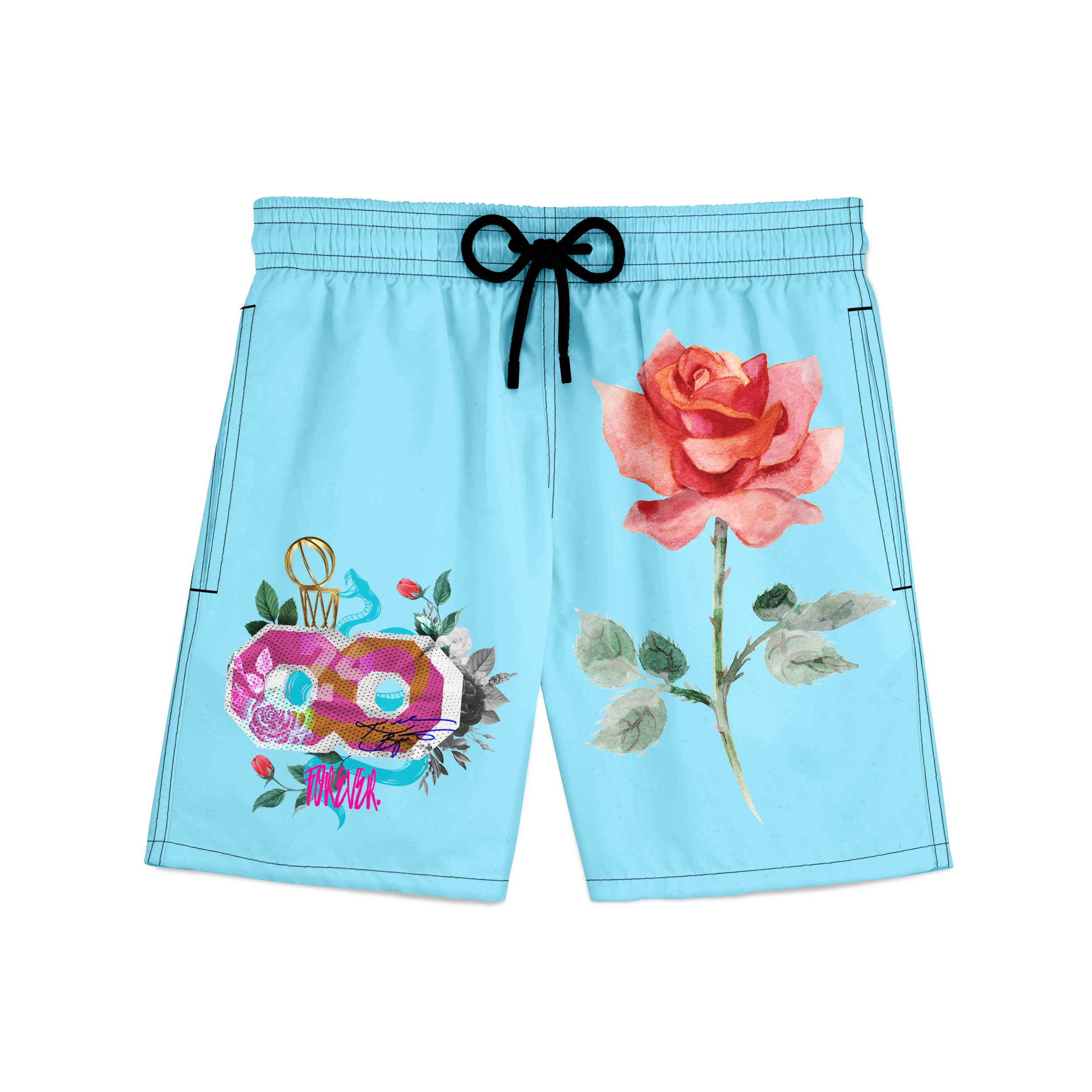 Teal Rose Poly Tech Shorts