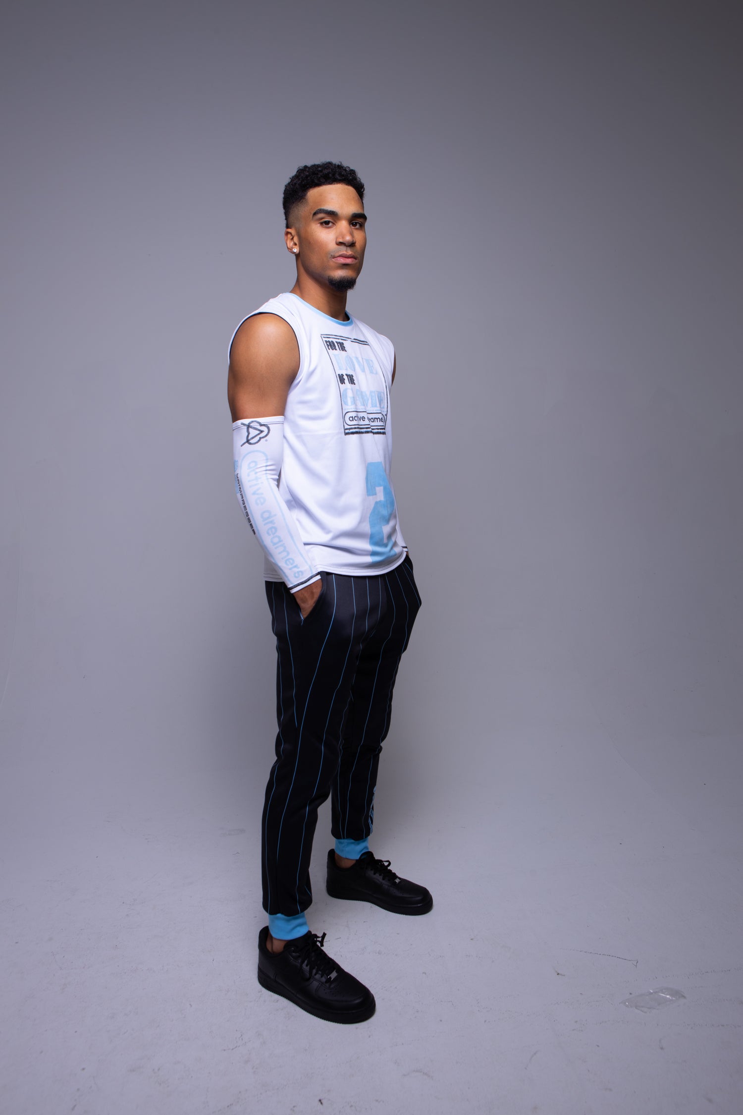 Logo Arm Sleeve Baby Blue on White