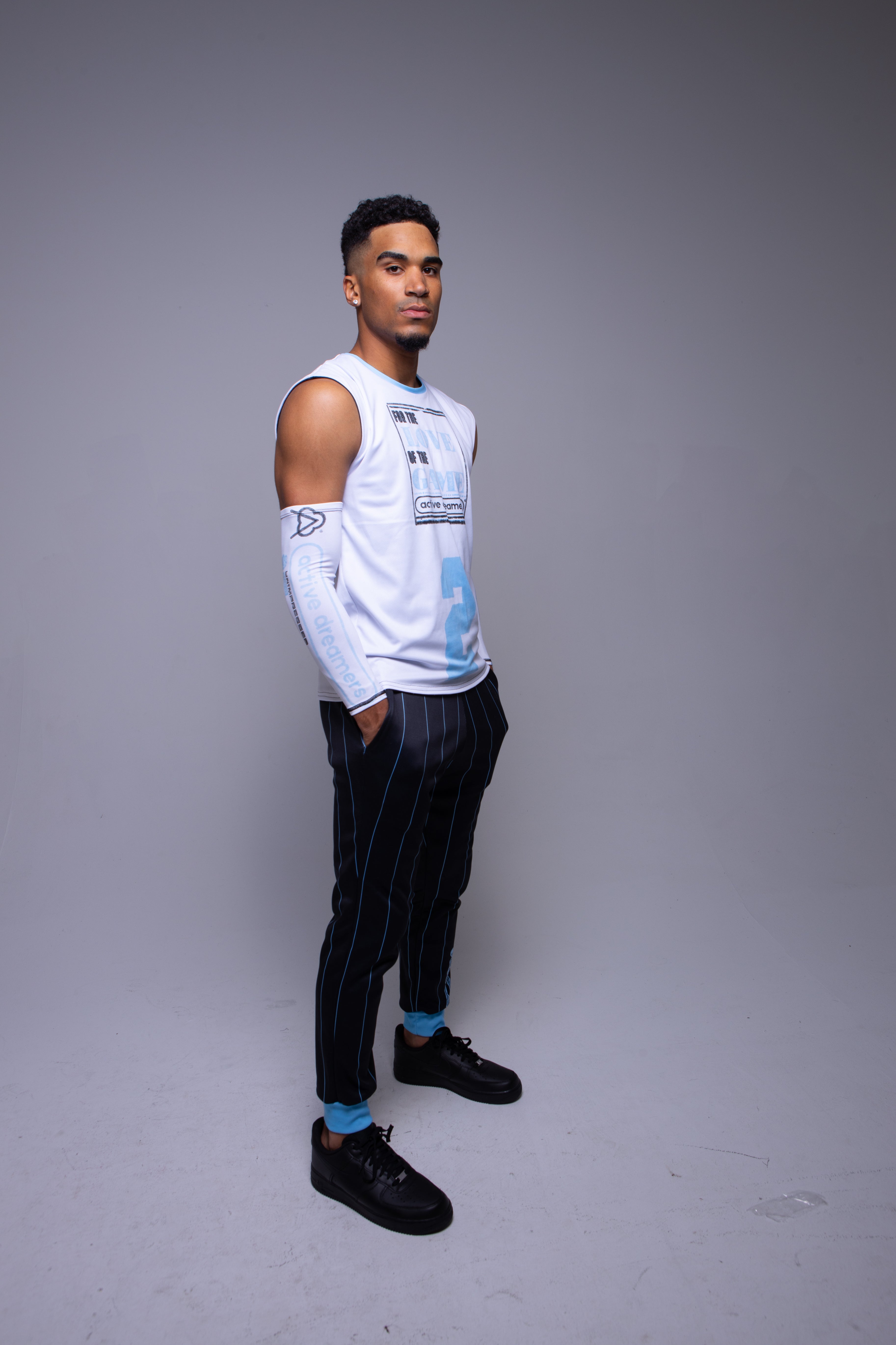 Logo Arm Sleeve Baby Blue on White